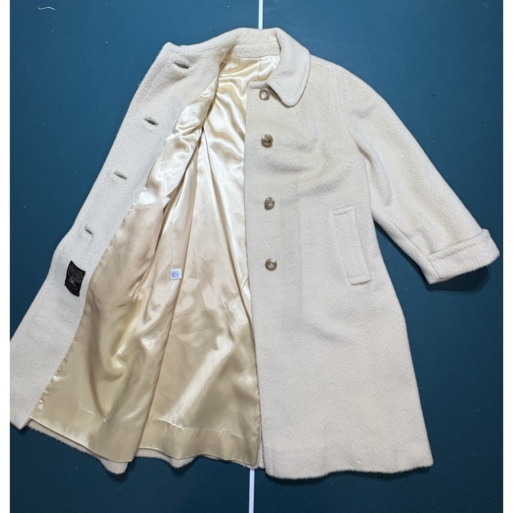 Vtg 60s Alpagora Deep Fleece Wool Mohair Coat ILGWU Cream Mod Swing Womens Large - Picture 9 of 16